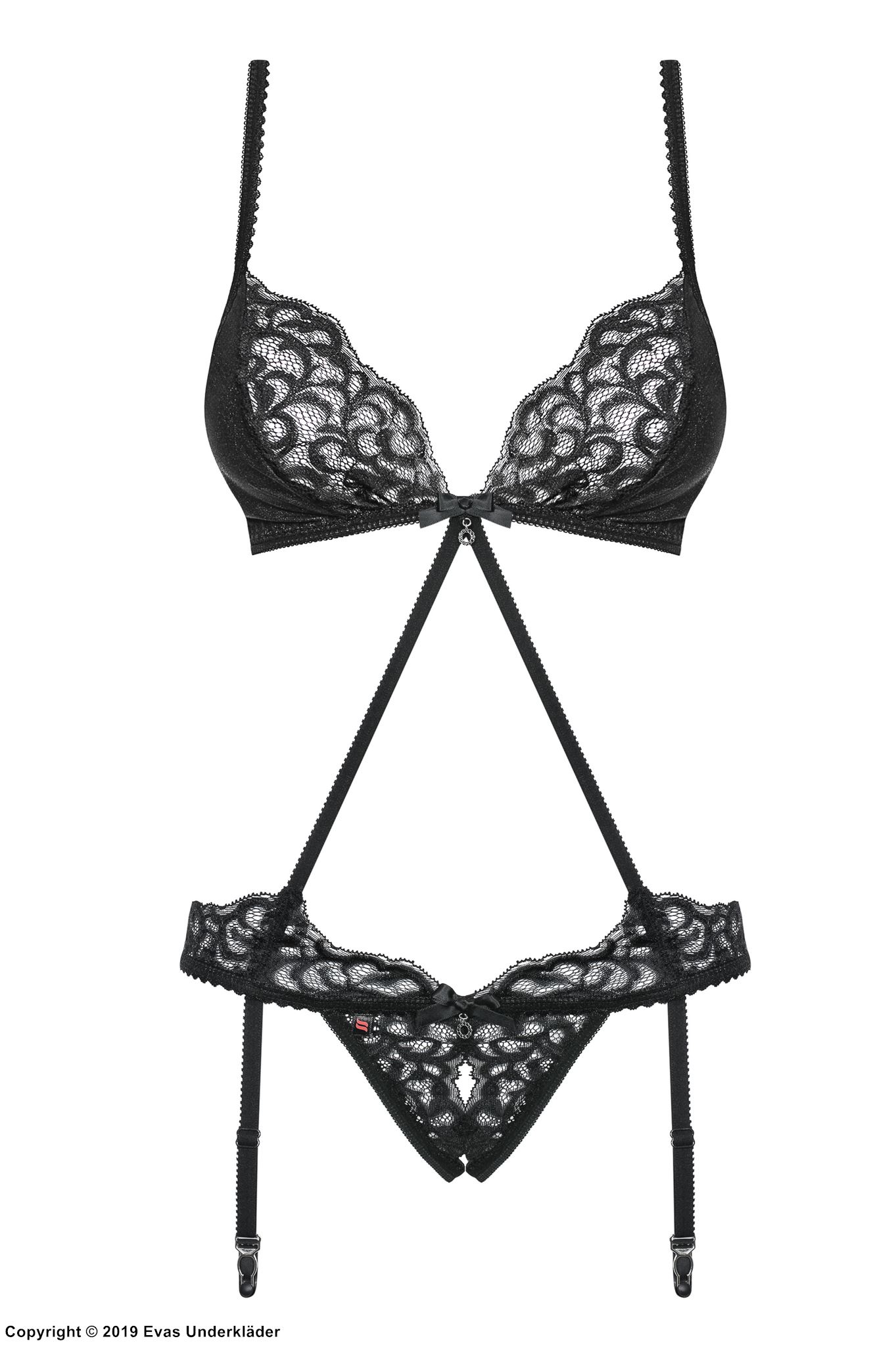 Sexy Dessous-Set, offener Schritt, Spitzeneinlagen, dünne Träger